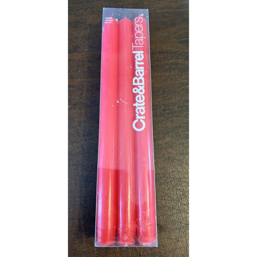 Crate and Barrel 12" Taper Candles 6 Piece Red 7 Hr Burn Time